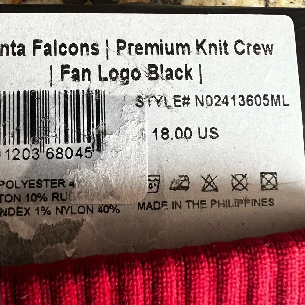 NWT Atlanta Falcons Rise Up Logo Crew Socks Black Size M/L  Men's 8-12 Fan Gear